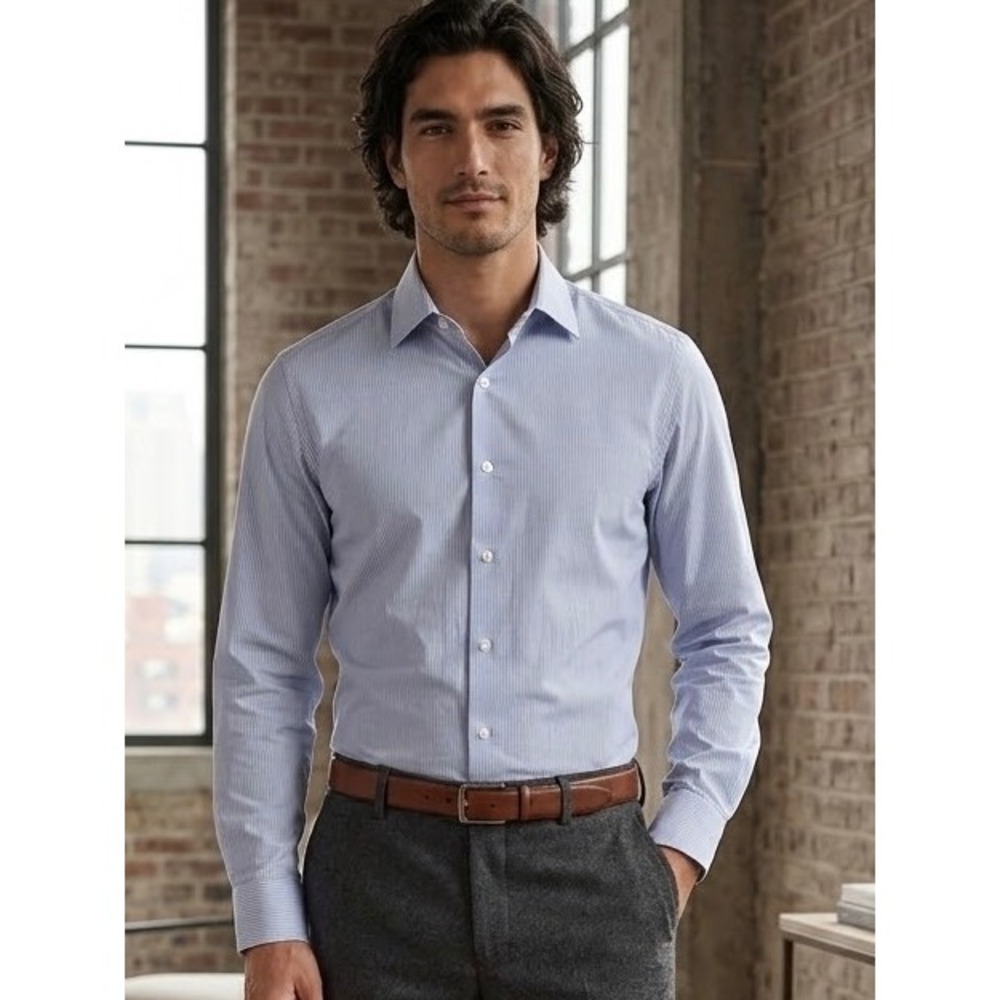 J.Crew Mens Light Blue Micro Check Long Sleeve Button Down Shirt Small Stretch